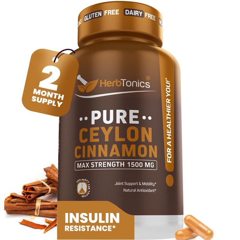 Herbtonics Pure Ceylon Cinnamon Capsules Immune System, Healthy Weight Management Non-GMO, Gluten Free 1500 Mg - 120 Capsules