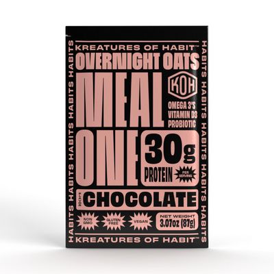 Kreatures of Habit Meal One Overnight Instant Superfood Protein Meal Replacement Gluten Free, Dairy Free, 30g of Plant Based Protein, With No Added Sugar Chocolate Pack of 7