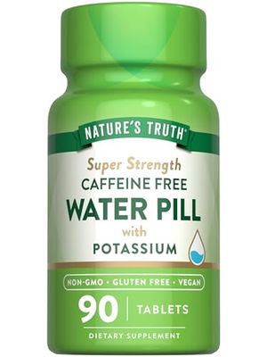 Natures Truth Super Strength Water Pill with Potassium 90 Count Caffeine Free Vegan, Non-GMO, Gluten Free