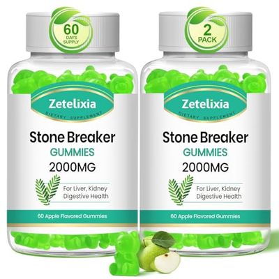 Zetelixia 2 Pack Chanca Piedra Stone Breaker Gummies, Organic Herbal Supplement for Kidney Cleanse Gallbladder Health, Kidney Stones Dissolver, Sugar Free, Vegan, Non-GMO, Apple Flavor