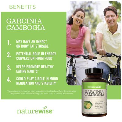 Naturewise Garcinia Cambogia - 60 HCA Concentration Extract, Natural Support for Weight Goals and Energy Levels - Vegan, Non-GMO, Gluten Free - 90 Capsules1-3 Month Supply