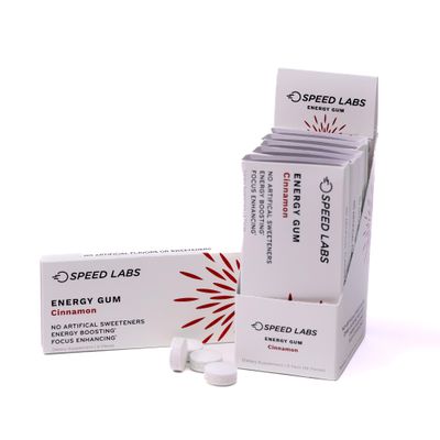 Speed Labs Cinnamon Natural Caffeine Energy Gum 25mg Caffeine, Taurine, B Vitamins Per Piece, 48 Pieces 6 Packs of 8 Sugar Free, Zero Calories, Naturally Sweetened, Gluten Free