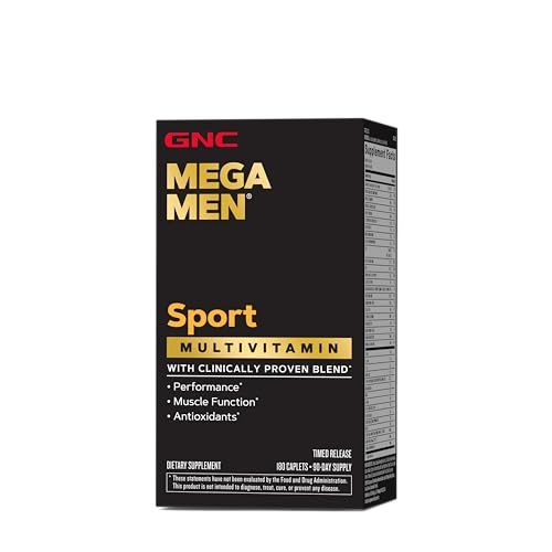 GNC Mega Men Sport Multivitamin Caplets, Athletic Performance Nutrition, Muscle Function, Clinically Proven to Feel Better, Antioxidants, B Vitamins, Energy Production, Timed Release, 180 ct