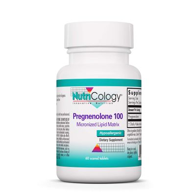 Nutricology Pregnenolone Supplement - Progesterone Supplements, Hormone Stress Support, Made from Non-GMO Wild Yam, Micronized Lipid Matrix, Plant-Sourced, 100mg Scored Tablets - 60 Count