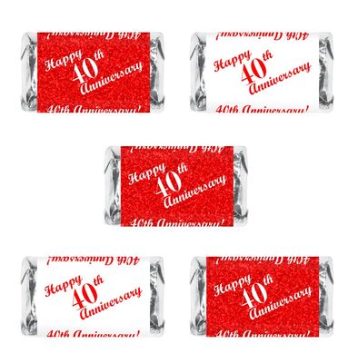 40th Anniversary Miniatures Candy Bar Wrapper, Set of 60 Mini Candy Chocolate Bar Stickers; Red and White, Candy Not Included. Made in USA