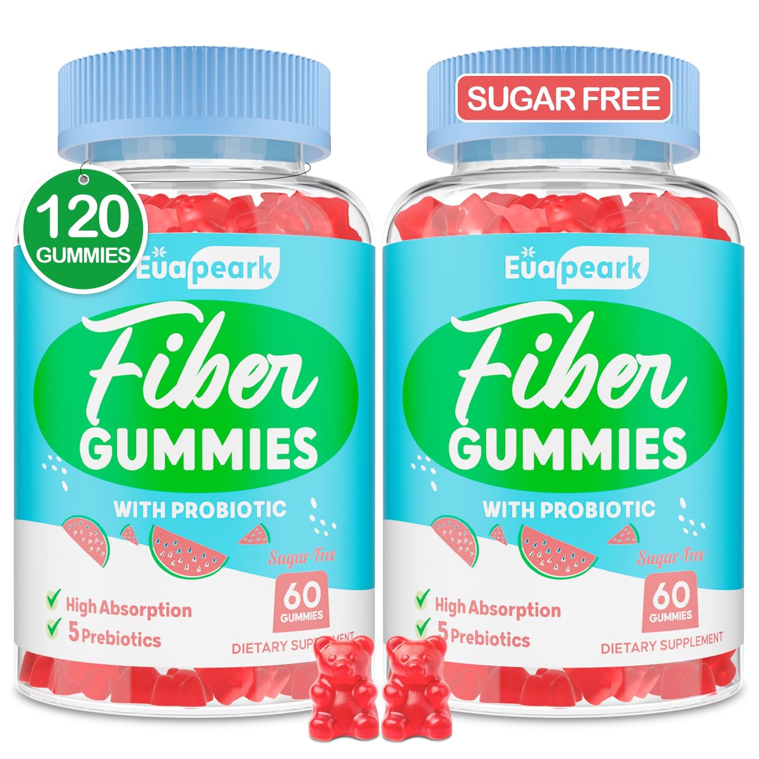 2 Packs - Fiber Gummies for Adults, Sugar Free Probiotics Prebiotic Fiber Gummies, with Inulin, Fos Chicory Root - for Regularity, Digestion Gut Health - Vegan, Gluten Free, 120 Counts