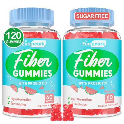 2 Packs - Fiber Gummies for Adults, Sugar Free Probiotics Prebiotic Fiber Gummies, with Inulin, Fos Chicory Root - for Regularity, Digestion Gut Health - Vegan, Gluten Free, 120 Counts