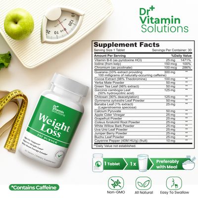 Dr Vitamin Weight Loss Supplements for Women Men - Includes Green Tea Extract, Chromium, Vitamin B6 - Energy Booster, Belly Fat Burner Appetite Suppressant Diet Pills - 30 Weight Loss Tablets