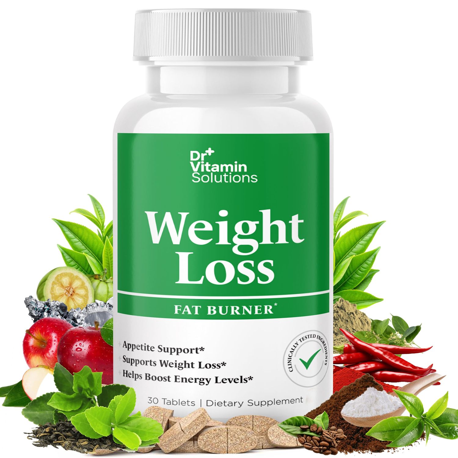 Dr Vitamin Weight Loss Supplements for Women Men - Includes Green Tea Extract, Chromium, Vitamin B6 - Energy Booster, Belly Fat Burner Appetite Suppressant Diet Pills - 30 Weight Loss Tablets