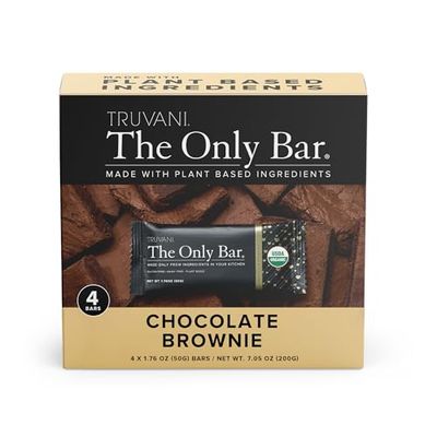 Truvani Plant Based Snack Bars  Chocolate Brownie 4 Pack  7g Protein  USDA Organic and Vegan  The Only Bar  Dairy, Soy, and Gluten Free  Individually Wrapped