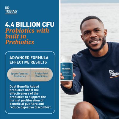 Dr. Tobias Deep Immune Probiotics Prebiotics, 4.4 Billion CFU Probiotics for Women Men, Supports Digestive Health, Gut Immune Function, Nutrient Absorption, 60 Capsules, 30 Servings