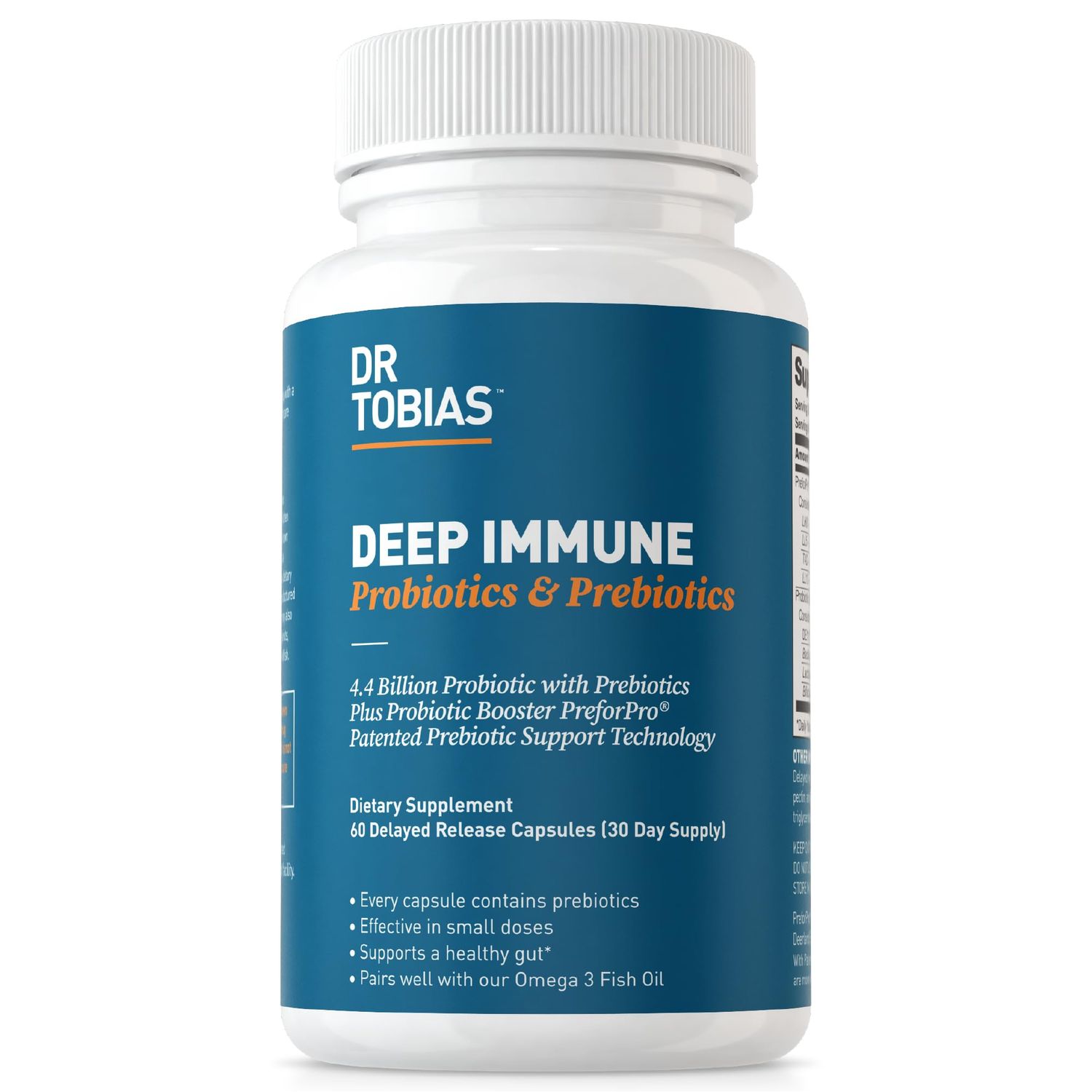 Dr. Tobias Deep Immune Probiotics Prebiotics, 4.4 Billion CFU Probiotics for Women Men, Supports Digestive Health, Gut Immune Function, Nutrient Absorption, 60 Capsules, 30 Servings