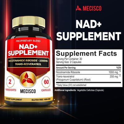 Mecisco 2in1 NAD Supplement with Nicotinamide Riboside Resveratrol - 60 Capsules for 30 Days