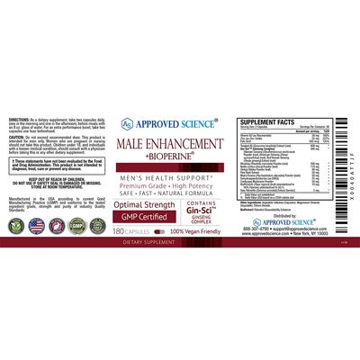 Approved Science Male Enhancement - Boost Performance and Increase Drive - 180 Vegan Friendly Capsules 1 Bottle