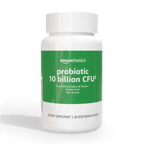 Amazon Basics Daily Probiotic, 10 Billion Active Cultures, Supporting Digestive and Intestinal Health, Capsule, 60 Count, Two Month Supply