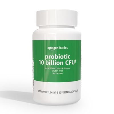 Amazon Basics Daily Probiotic, 10 Billion Active Cultures, Supporting Digestive and Intestinal Health, Capsule, 60 Count, Two Month Supply