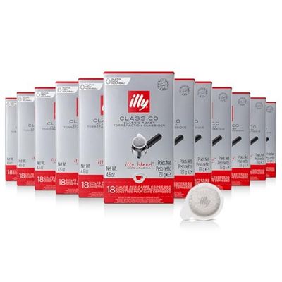 illy E.S.E. Coffee - Single-Serve Coffee Capsules Pods - Classico Medium Roast - Notes Of Chocolate Caramel - For E.S.E Coffee Machines - Extraordinary Aroma Body - 18 Count, 12 Pack