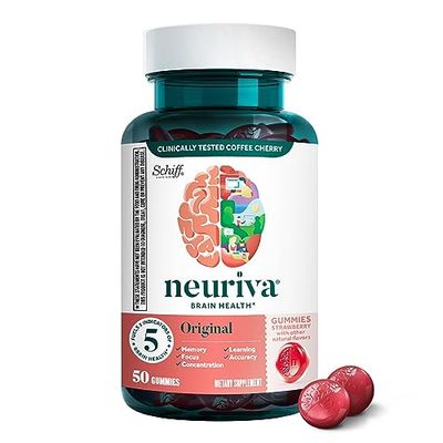 NEURIVA Original Brain Supplement for Memory, Focus Concentration Learning Accuracy with Clinically Tested Nootropics Phosphatidylserine and Neurofactor, Strawberry Flavor, 50 Gummies