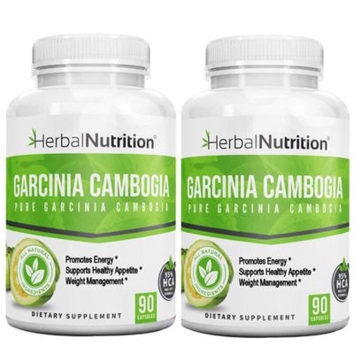 Herbal Nutrition Garcinia Cambogia for Weight Management and Kidney Stone Management, 2, 90 Count Bottles 180 Capsules 60 and 95 HCA Blend Dosing 700mg - 2400mg