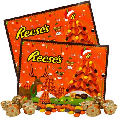 Reeses Pieces and Peanut Butter Cup Chocolate Advent Calendar, 2024 Countdown to Christmas 24 Days, Pack of 2