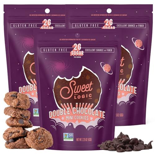 Sweet Logic Mini Cookies - Double Chocolate Brownie Cookies - Nut Free - Gluten Free Snacks - Keto - High Fiber - Non-GMO - Low Sugar - Low Carbs - Diabetic Gut Friendly Desserts 3-pack