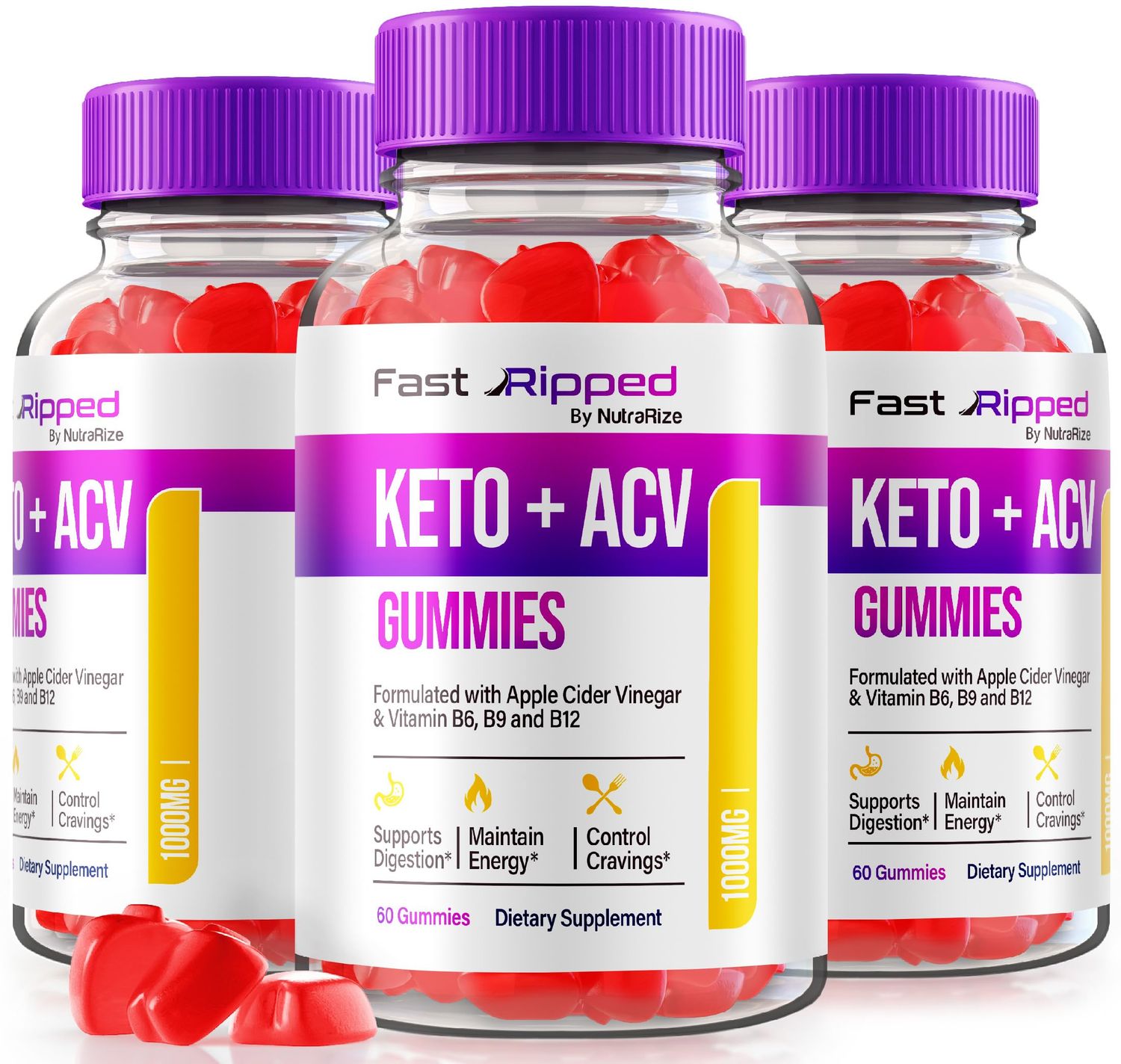 NutraRize Pack of 3 Fast Ripped KetoACV Gummies, Advanced Formula, Keto Apple Cider Vinegar, 1000MG Vitamins Supplement, Maximum Strength Gummy Reviews 180 Gummies