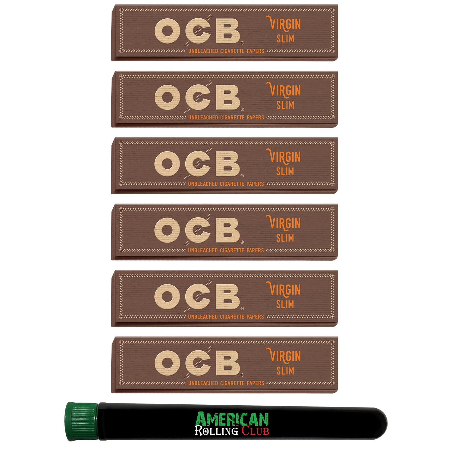 OCB Virgin Cigarette Rolling Papers King Size Slim 6 Pack Includes American Rolling Club Tube