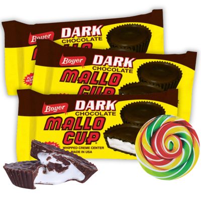 Sweetzo - Boyer Dark Chocolate Mallo Cup with Marshmallow Filling with Swirl Sticker, Party Favor Treats, 2 Cups per Sleeve, 1.5 Ounces Pack of 3