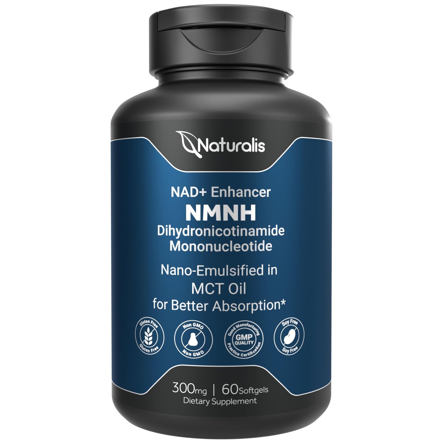Naturalis NMNH Dihydronicotinamide Mononucleotide 300mg Per Serving - May Better Enhance NAD Levels Support - Nano Emulsified in MCT Oil for Better Absorption - 60 Softgels