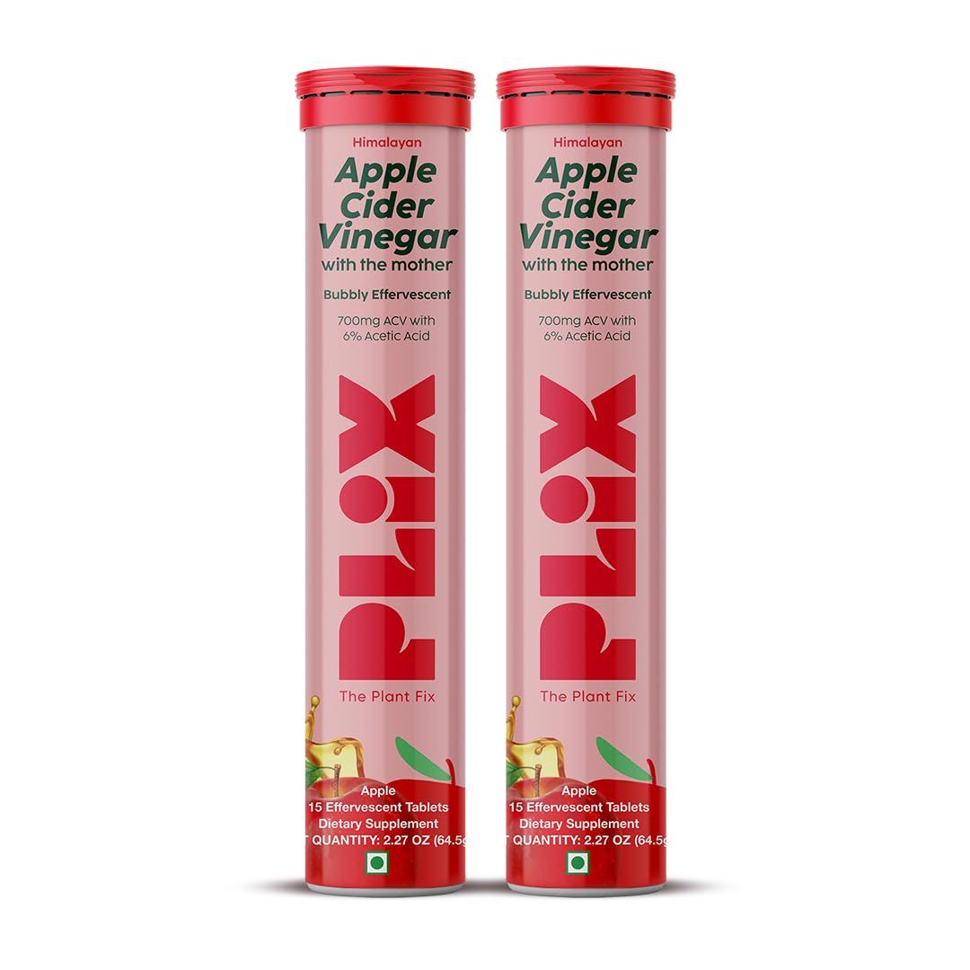 PLIX Apple Cider Vinegar with Mother 30 Effervescent Tablets 700 mg ACV Supplements for Weight Management Support No Added Sugar, Non-GMO Gluten-Free -Pack of 2