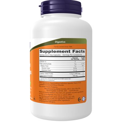 NOW Foods Supplements, Psyllium Husk Caps 700 mg with 50 mg of Apple Pectin, Intestinal Health, 180 Veg Capsules