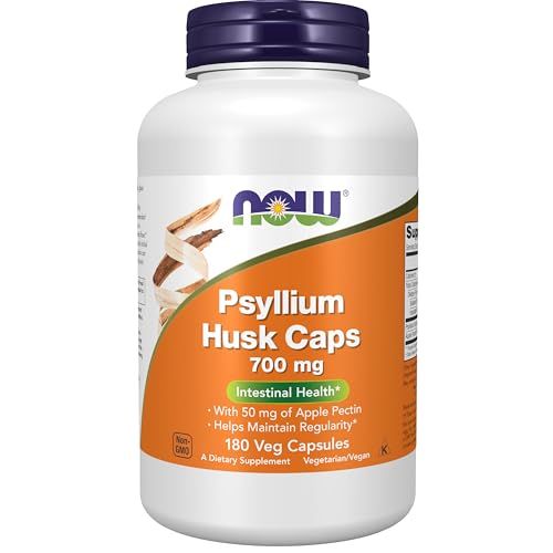 NOW Foods Supplements, Psyllium Husk Caps 700 mg with 50 mg of Apple Pectin, Intestinal Health, 180 Veg Capsules