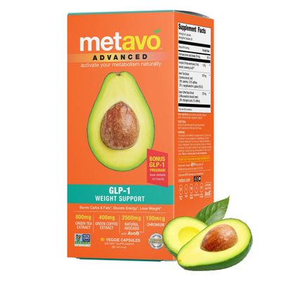 Metavo Advanced Weight Support - Natural Diet Supplements with Essential Nutrients for Promoting Wellness, Enriched with Avocados, Green Tea, Chromium Green Coffee, 90 Easy-to-Swallow Diet Pills