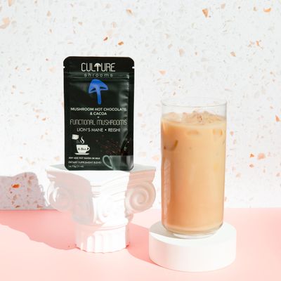 Culture Mushrooms Mushroom Hot Chocolate Mix, Single Serve, 6 Count, 5g of Protein, 52 Calories, Lions Mane, Reishi, Mental Focus and Clarity
