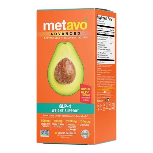 Metavo Advanced Weight Support - Natural Diet Supplements with Essential Nutrients for Promoting Wellness, Enriched with Avocados, Green Tea, Chromium Green Coffee, 90 Easy-to-Swallow Diet Pills