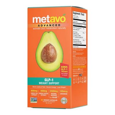 Metavo Advanced Weight Support - Natural Diet Supplements with Essential Nutrients for Promoting Wellness, Enriched with Avocados, Green Tea, Chromium Green Coffee, 90 Easy-to-Swallow Diet Pills