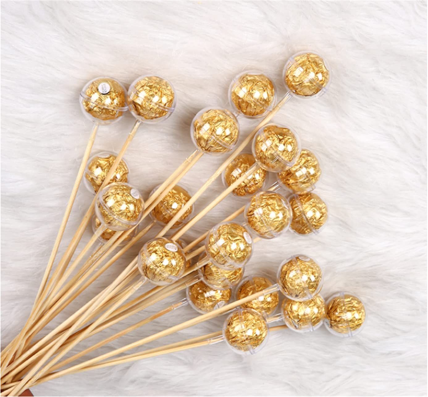 UXOWOXU 20PCS Small Clear Chocolate Round Box Holder With Bamboo Sticks for Chocolate Arrangements