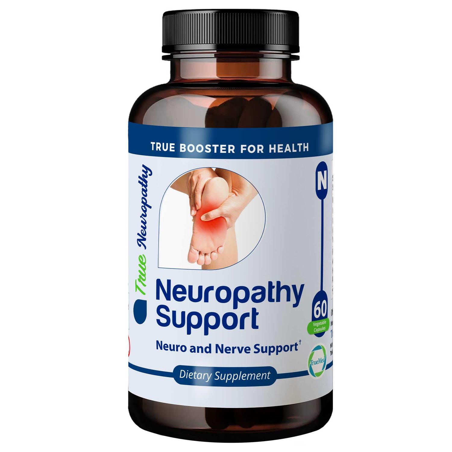TRUEMED Neuropathy Support Neuro and Nerve Health Supplement with Vitamin D3, B6, B12, Acetyl-L-Carnitine, Alpha-Lipoic Acid, and Benfotiamine Supports Feet Nerve Function 60 Vegetable Capsules