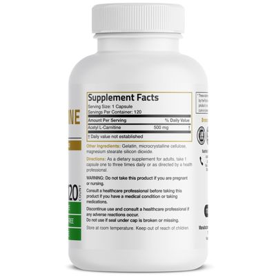 Bronson Acetyl L-Carnitine 500 MG High Potency Amino Acid Non-GMO, 120 Capsules