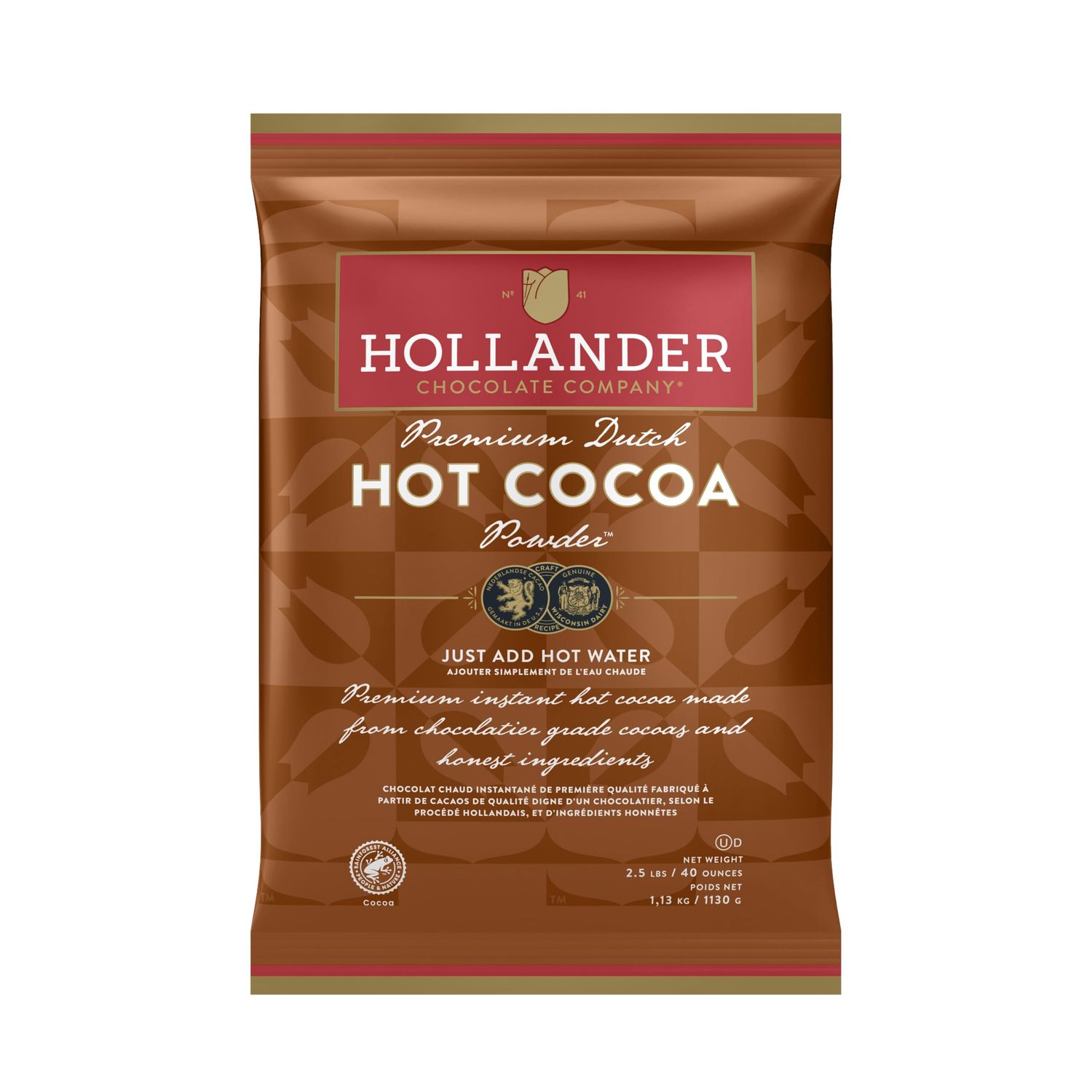 Dutched Premium Hot Cocoa by Hollander Chocolate Nostalgic Rich Creamy Flavor Bulk Bag 2.5 lbs