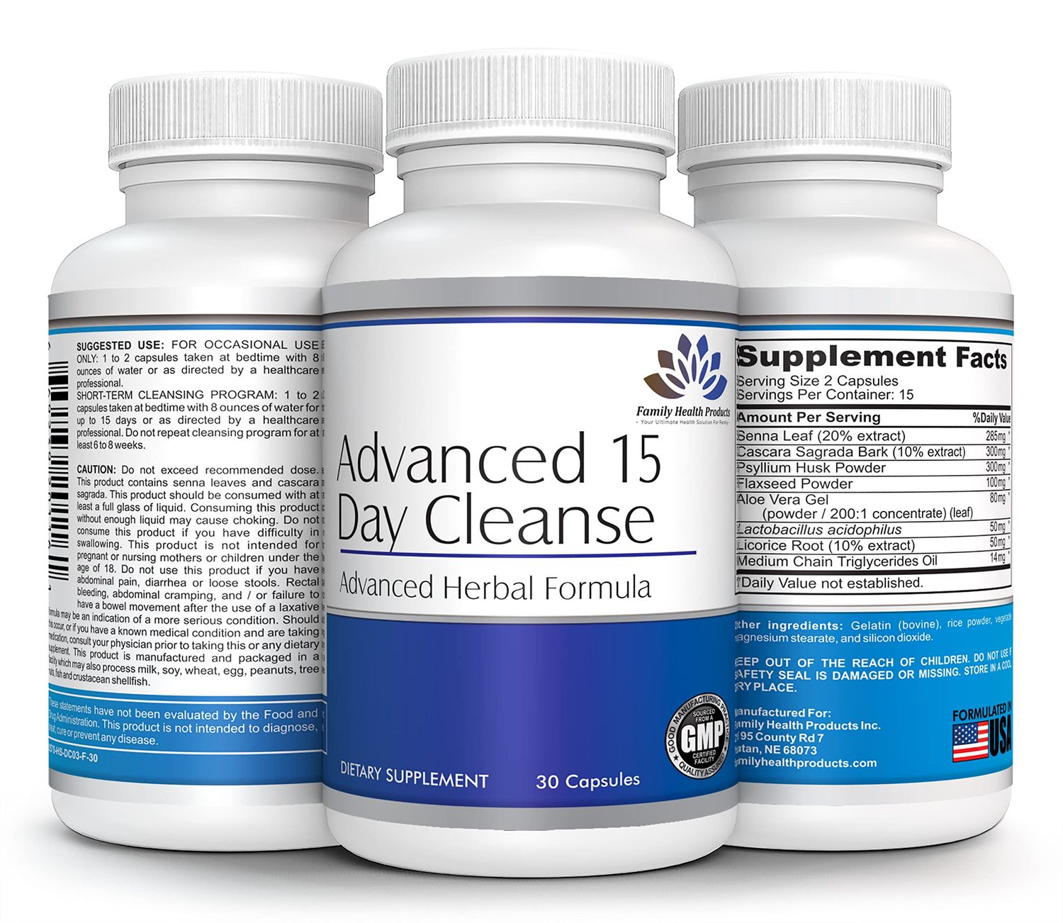 Family Health Products Colon Cleanse - Detox Pills for Women or Men, 15 Day Supplement with Probiotics Supplement Superfoods 15-Day Cleansers for Healthy Bowel Movements 30 Capsules, 15 Servings