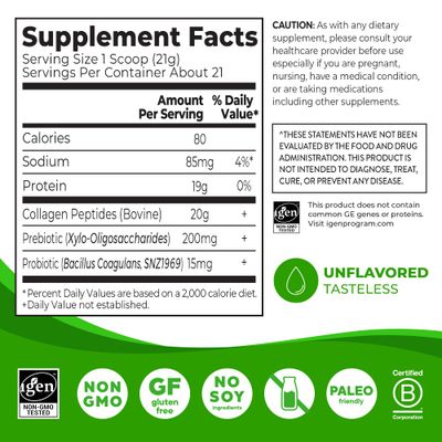 Orgain Hydrolyzed Collagen Peptides  Prebiotic &amp; Probiotics Powder for Women &amp; Men, 20g Grass Fed Collagen, 1 Billion CFU - Supports Digestive, Hair, Skin &amp; Joint Health, Non-GMO, Type I &amp; III, 1lb