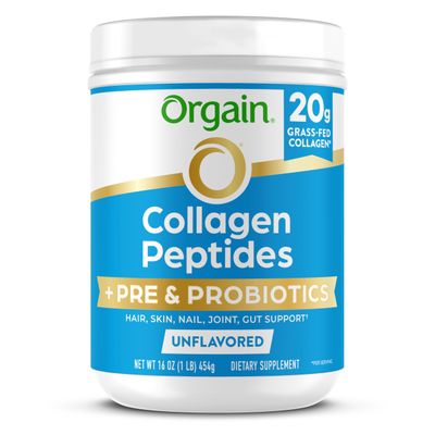 Orgain Hydrolyzed Collagen Peptides  Prebiotic &amp; Probiotics Powder for Women &amp; Men, 20g Grass Fed Collagen, 1 Billion CFU - Supports Digestive, Hair, Skin &amp; Joint Health, Non-GMO, Type I &amp; III, 1lb