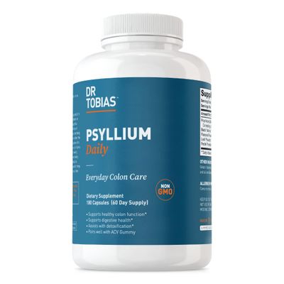 Dr. Tobias Psyllium Daily, Supports Healthy Bowel Movement, Psyllium Husk Capsules with Bentonite Clay, Flaxseed Natural Ingredients, Daily Fiber Supplement in Support of Colon Health, 180 Capsules