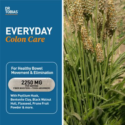Dr. Tobias Psyllium Daily, Supports Healthy Bowel Movement, Psyllium Husk Capsules with Bentonite Clay, Flaxseed Natural Ingredients, Daily Fiber Supplement in Support of Colon Health, 180 Capsules