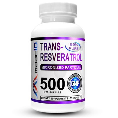 MAAC10 Trans Resveratrol 500mg Supplement Micronized Pharmaceutical Grade 99 Pure Trans-Resveratrol Extract BioPerine for Superior Absorption 2X 250mg Capsules 60ct