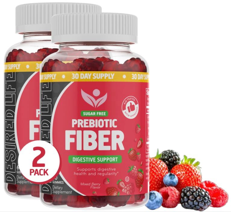 Desired Life Prebiotic Fiber Gummies for Adults and Kids - 4g Sugar Free Natural Berry Flavored Gummies - Supports Digestive Health and Metabolism. 60 CountPack of 2