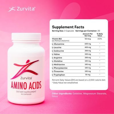 Zurvita - Supplement with Amino Acids - Supports Overall Health and Wellness and Vitality - Plant-Based, No Added Fillers - 90 Capsules