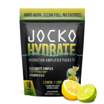 Jocko Fuel Packets Low Sugar - Hydration Amplifier Packets for Recovery, Dehydration, Exercise - with Vitamins B6, B12 C 16 Packets Lemon Lime