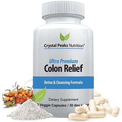 CRYSTAL PEAKS NUTRITION Natural Colon Cleanser Capsules for Constipation Relief and Gut Cleanse Detox - Cascara Sagrada, Psyllium Husk Bentonite 60 Capsules